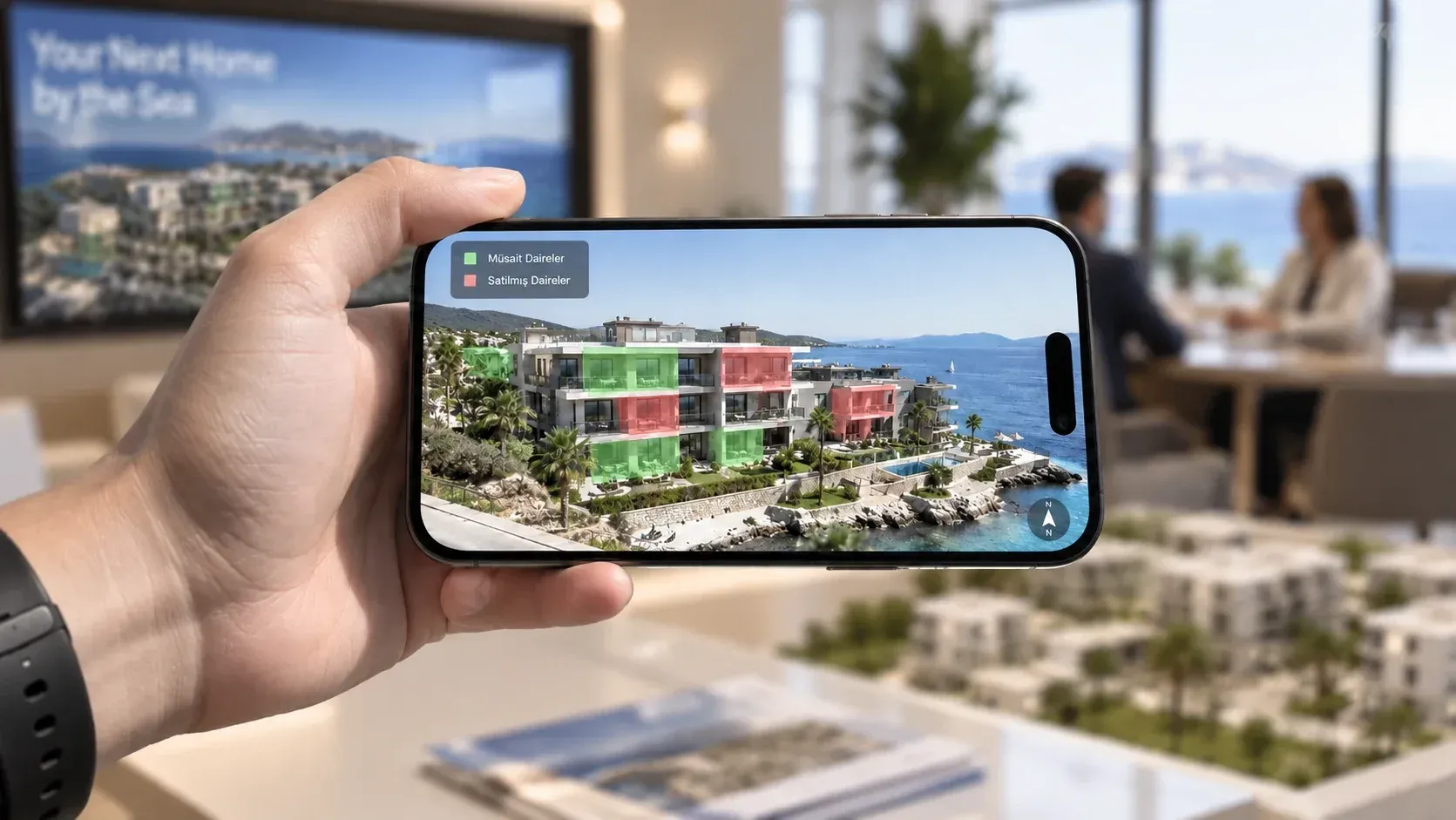 Telefonda proje: müsait daireler yeşil, satılmışlar kırmızı